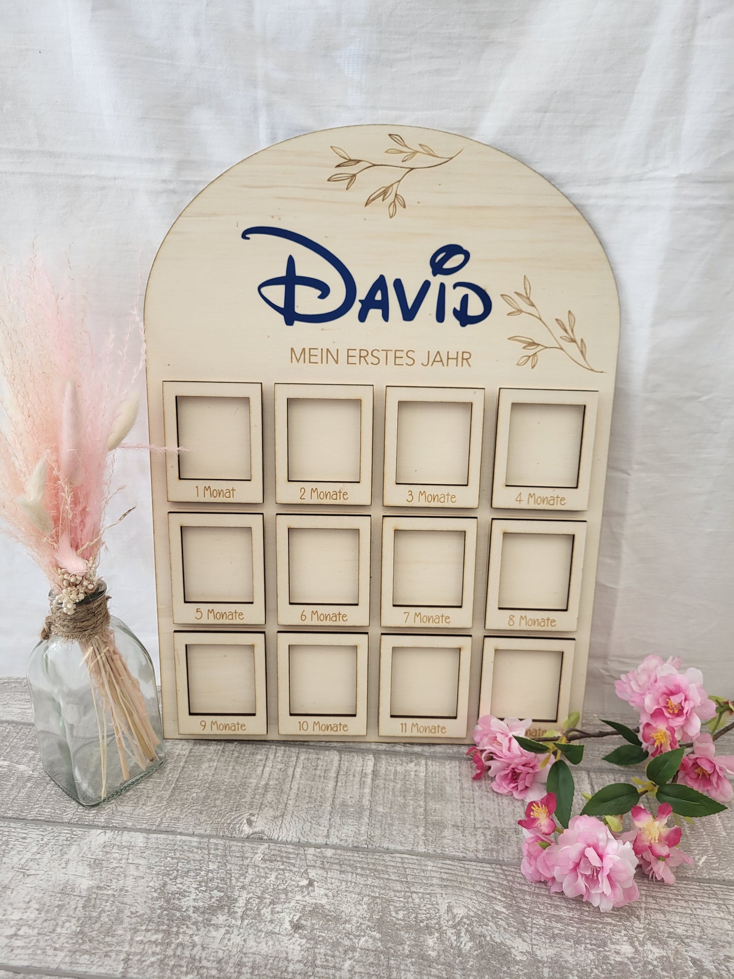 Mein erstes Jahr Bilderrahmen Holz | Personalisiert | Baby Geschenk | Monatsrahmen | Meilensteintafel | Geburt | Taufe | Handgemacht