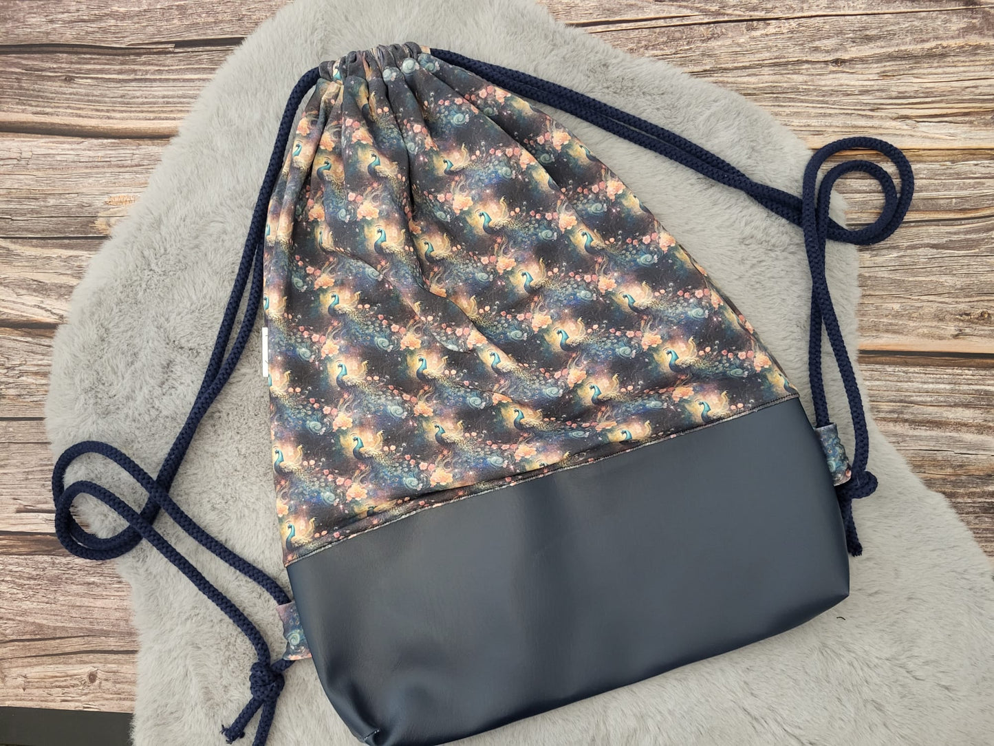 Rucksack Pfau/Leder Blau