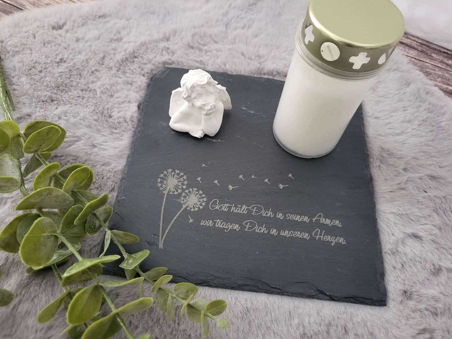Schiefertafel Trauer Pusteblume